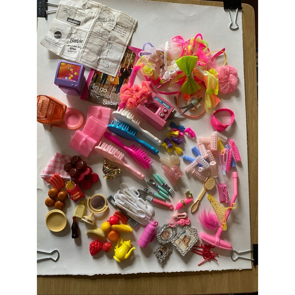 Vintage Barbie Accessories- Popcorn Maker Hair Kitchen Fames Brushes 1980’s